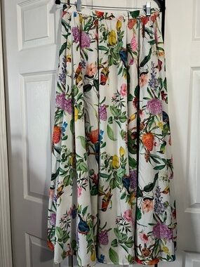 Calypso St. Barth White Maxi Skirt with Multicolor Botanical Print